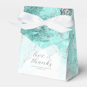 Caja Para Regalos Boda de Purpurina de mármol Verde azulado Silver I