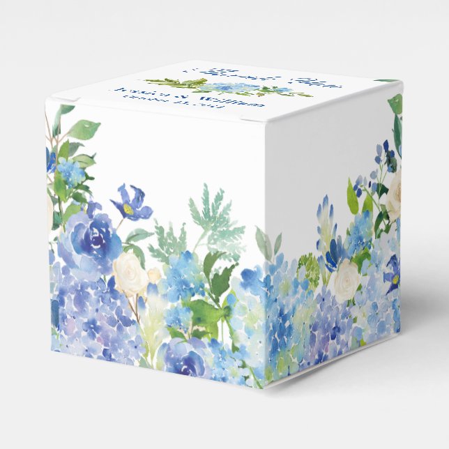 Caja Para Regalos Boda de regalo floral de Ligh Blue Hydrangeas Gree (Costado Anverso)