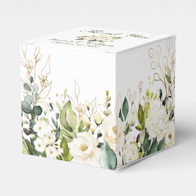 Caja Para Regalos Boda de regalo floral marfil de rosas blancas verd (Costado Anverso)