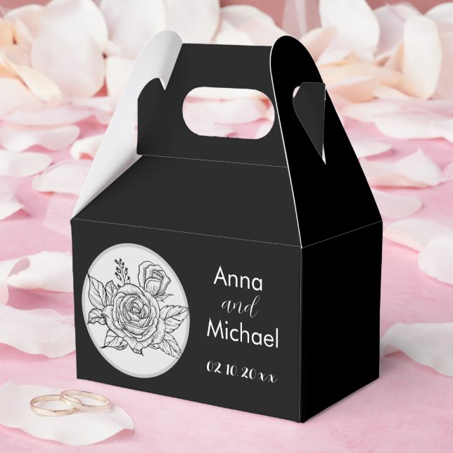 Caja Para Regalos Boda de rosa blanco y negro (Boda)