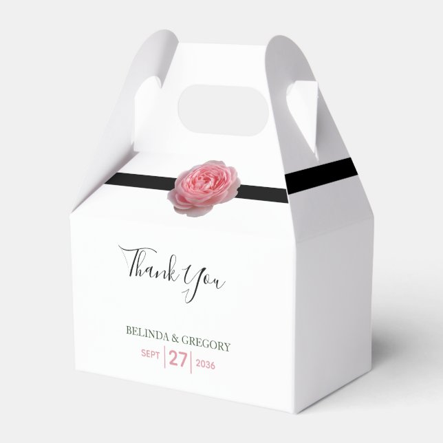 Caja Para Regalos Boda de Rosa Rosa con Cinta Negra (Front Side)