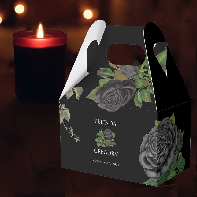Caja Para Regalos Boda de Rosas negros en Halloween gótico (Gothic Halloween Black Roses Wedding Favor Box)