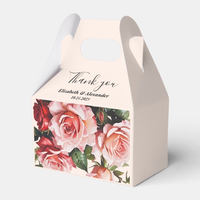 Caja Para Regalos boda de rosas rosadas y rojas bonitos (Front Side)