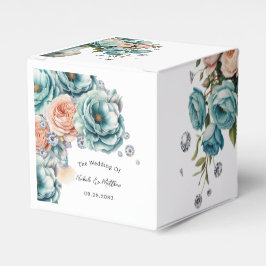 Caja Para Regalos Boda de Rosas turquesa y melocotón