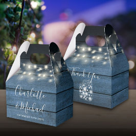 Caja Para Regalos Boda de Rustic Blue Wood String Lights