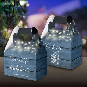 Caja Para Regalos Boda de Rustic Blue Wood String Lights