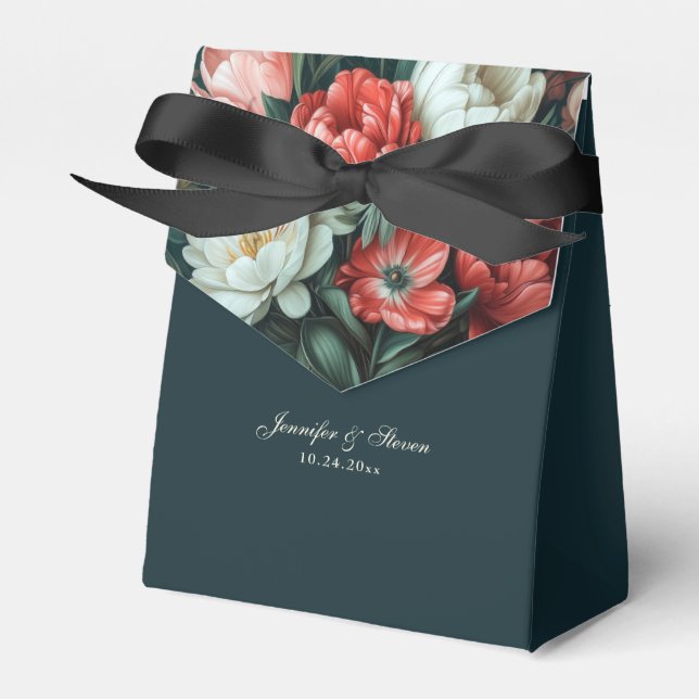 Caja Para Regalos Boda de tulipanes rojos y verdes de Esmeralda (Front Side)