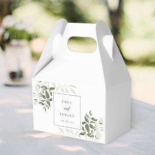 Caja Para Regalos Boda de verde salvia y floral blanco