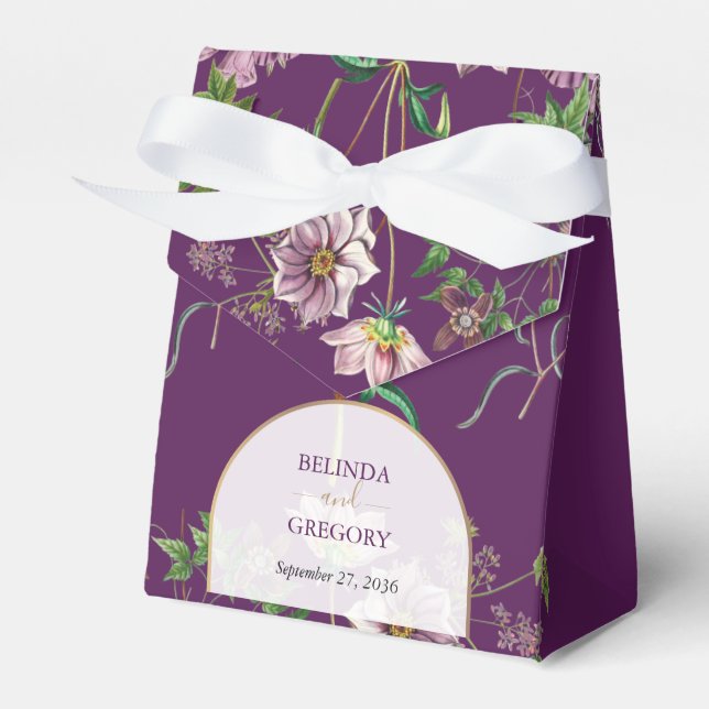Caja Para Regalos Boda del Arco de Oro Purple Floral Greenery (Front Side)