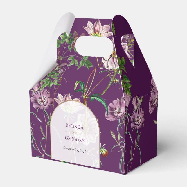 Caja Para Regalos Boda del Arco de Oro Purple Floral Greenery (Front Side)