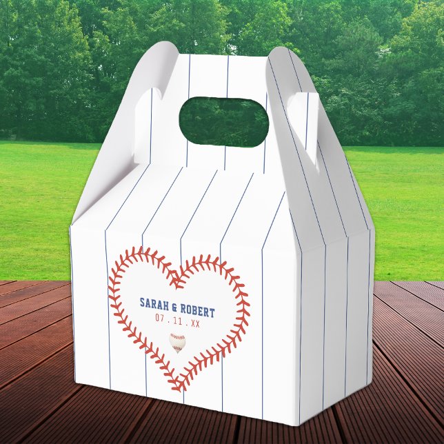 Caja Para Regalos Boda del Beisbol Softball Sport Heart Pinstripe (Baseball Softball Sport Heart Pinstripe Wedding Favor Box)