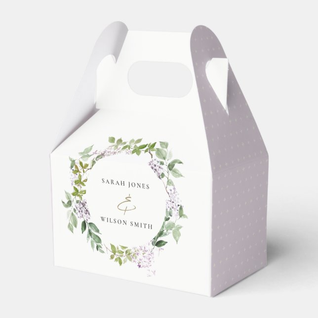 Caja Para Regalos Boda del Jardín de la Madera de Lilac Floral Wreat (Front Side)