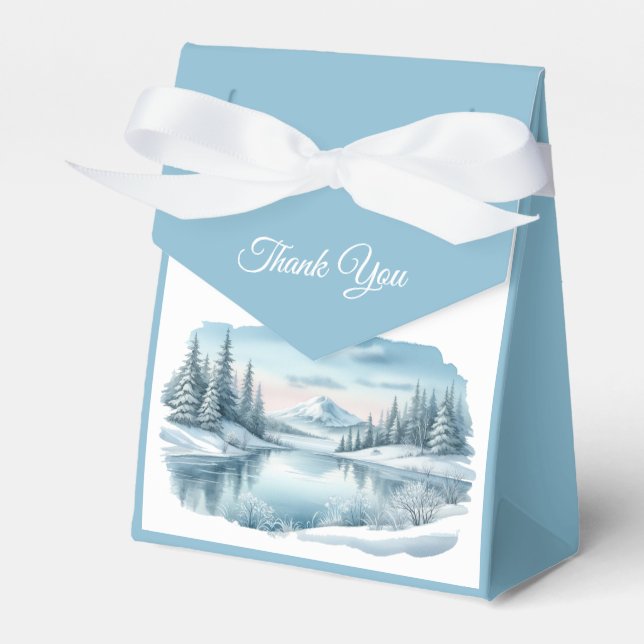 Caja Para Regalos Boda del Lago de Invierno Snowy Mountain (Front Side)