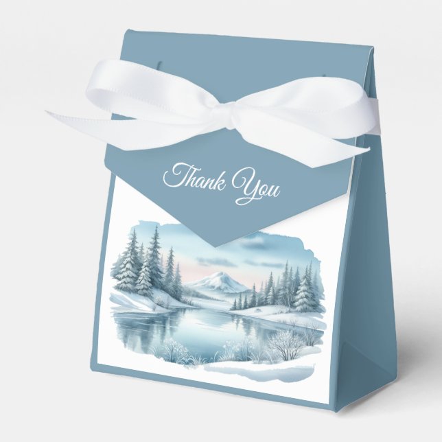Caja Para Regalos Boda del Lago de Invierno Snowy Mountain (Front Side)