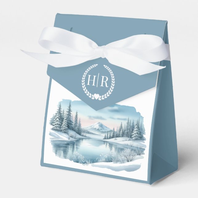 Caja Para Regalos Boda del Lago de Invierno Snowy Mountain (Front Side)