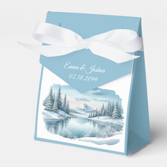 Caja Para Regalos Boda del Lago de Invierno Snowy Mountain (Front Side)