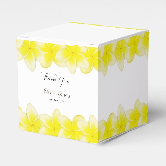 Caja Para Regalos Boda del Plumeria Frangipani amarillo (Costado Anverso)
