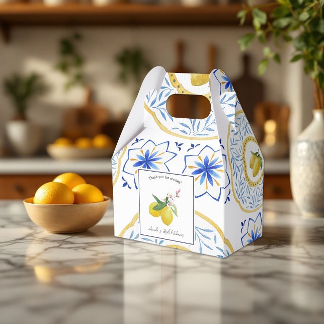 Caja Para Regalos Boda/Ducha nupcial con temática de limón mediterrá (Mediterranean Lemon-Themed Wedding/Bridal Shower Favor Boxes)