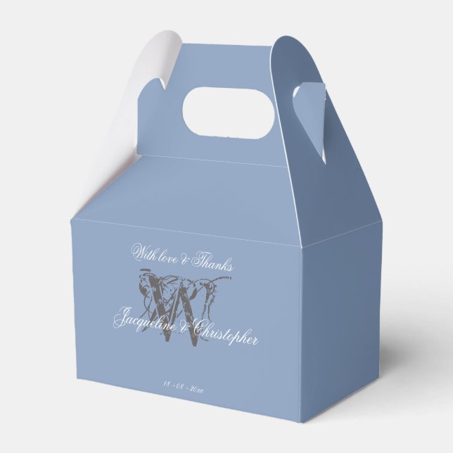 Caja Para Regalos Boda Dusty Blue Classic Monograma Nombre Guay (Front Side)