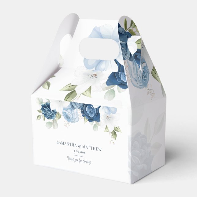 Caja Para Regalos Boda Dusty Blue Floral Watercolor (Front Side)