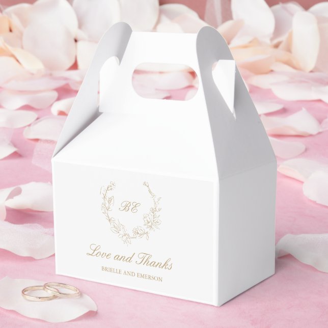 Caja Para Regalos Boda elegante con monograma de oro (Boda)