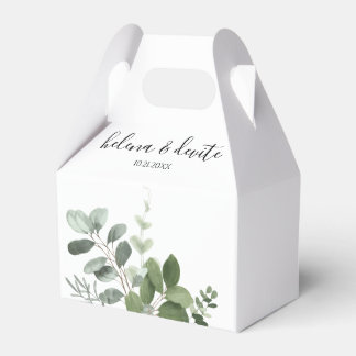 Caja Para Regalos Boda elegante con vegetación de eucalipto
