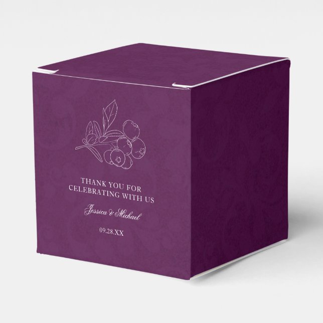 Caja Para Regalos Boda elegante de Berry Botánico Purple Damask (Costado Anverso)