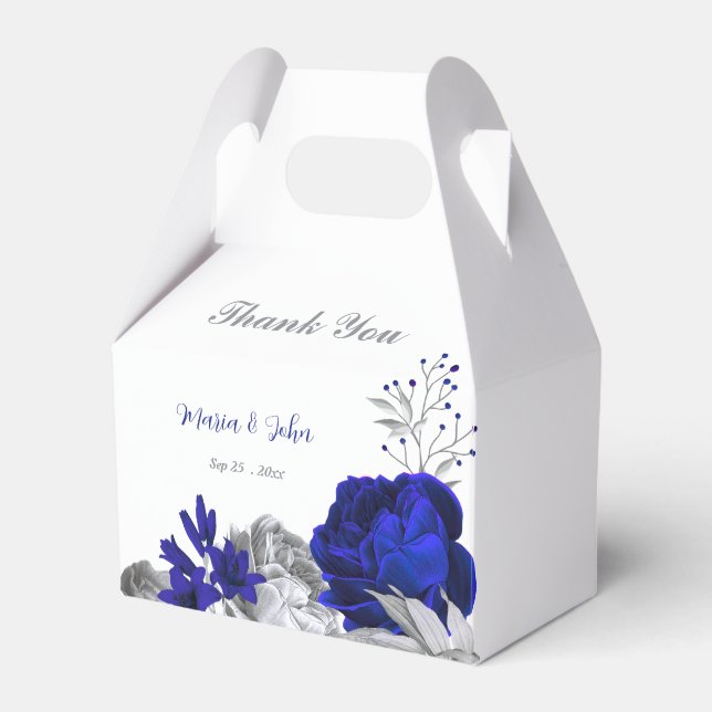 Caja Para Regalos boda elegante de flores de plata azul real (Front Side)