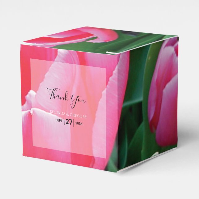 Caja Para Regalos Boda elegante de tulipanes rosados (Costado Anverso)