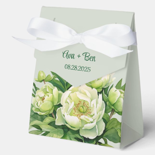 Caja Para Regalos Boda elegante Peony Verde y Blanca (Anverso)