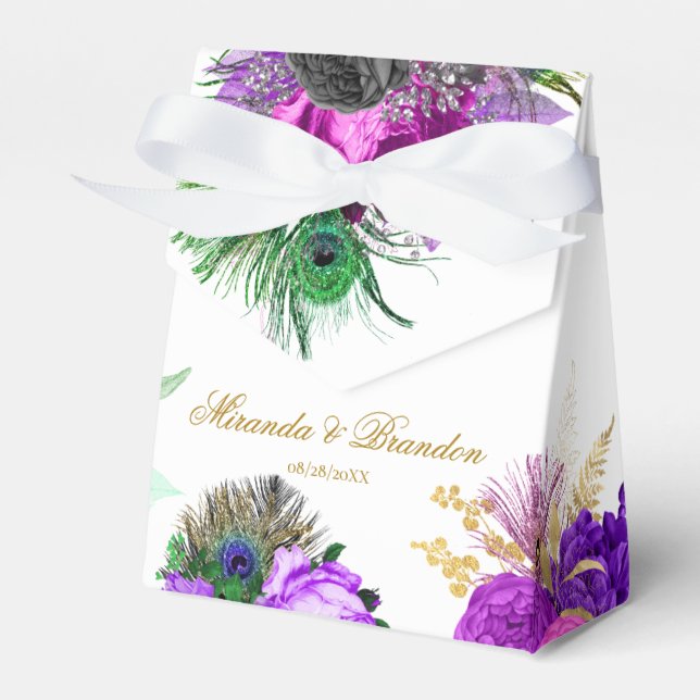 Caja Para Regalos Boda Fiesta Peacock Gold de lujo (Front Side)