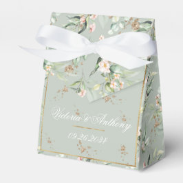 Caja Para Regalos Boda floral acuarela verde salvia dorado