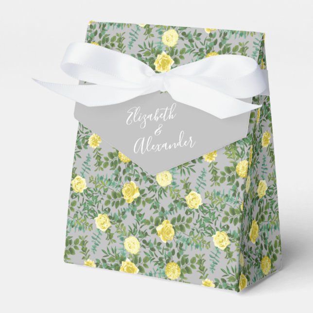 Caja Para Regalos Boda floral amarillo y gris claro y Rosa (Front Side)