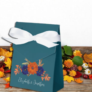 Caja Para Regalos Boda floral azul de la Marina Naranja de otoño rus