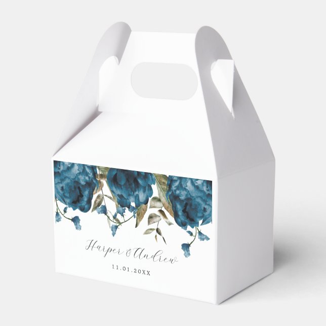 Caja Para Regalos Boda floral azul de la Marina Romántica (Front Side)
