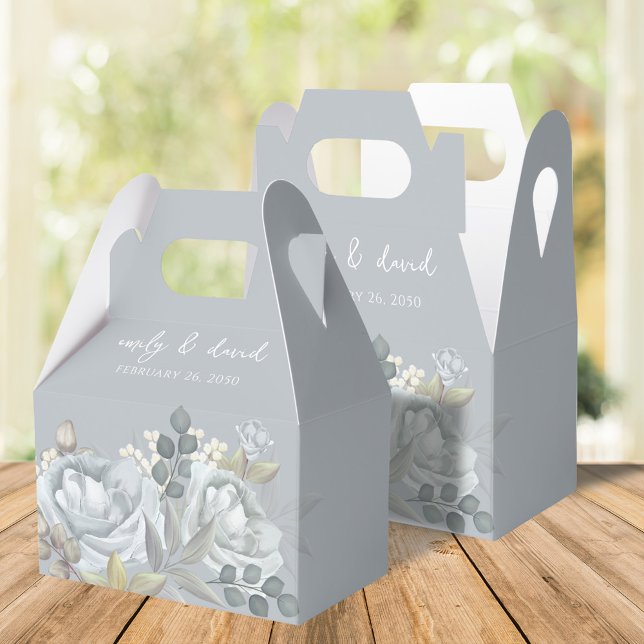 Caja Para Regalos Boda floral azul Personalizado favoritos (Light blue and grey favor box)