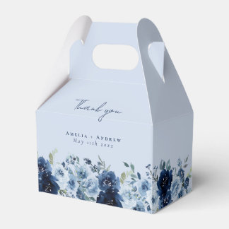 Caja Para Regalos Boda Floral Azul Polvoriento Rosa Navy