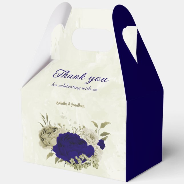 Caja Para Regalos Boda floral beige azul real (Anverso)
