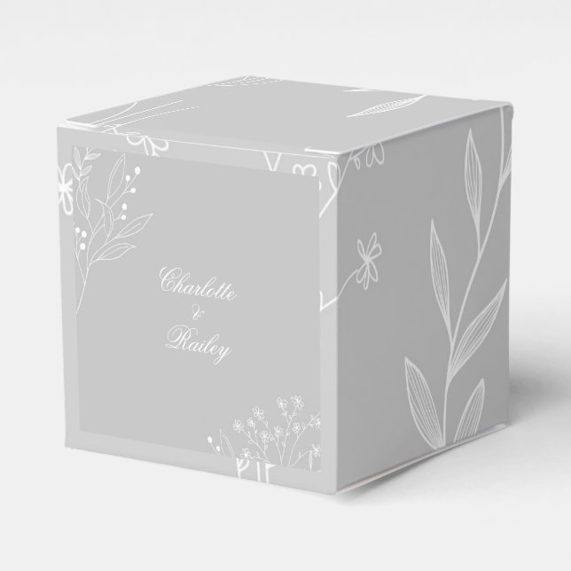 Caja Para Regalos Boda Floral Boho de la esquina blanca plateada (Costado Anverso)