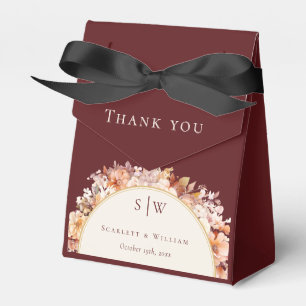 Caja Para Regalos Boda Floral Borgoña de Otoño Gracias Monograma