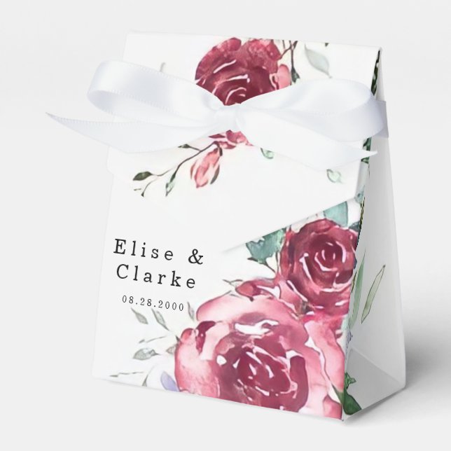 Caja Para Regalos Boda Floral Botánica Rosa y Borgoña (Front Side)