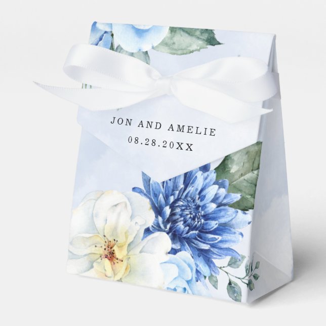 Caja Para Regalos Boda floral de acuarela azul de la marina de durez (Front Side)
