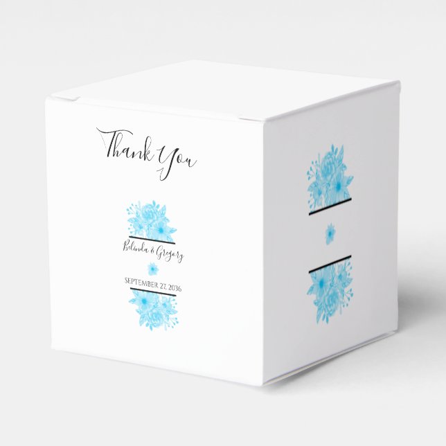 Caja Para Regalos Boda floral de color azul (Costado Anverso)