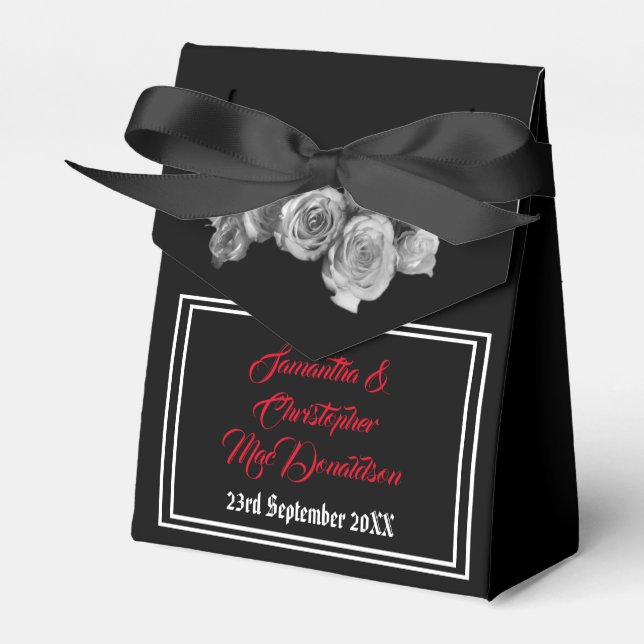 Caja Para Regalos Boda floral de cráneo gótico negro y rojo (Front Side)
