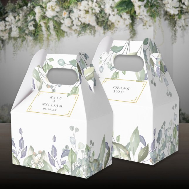 Caja Para Regalos Boda floral de lila verde elegante salvia (Elegant Sage Lilac Greenery Floral Wedding Favor Boxes)