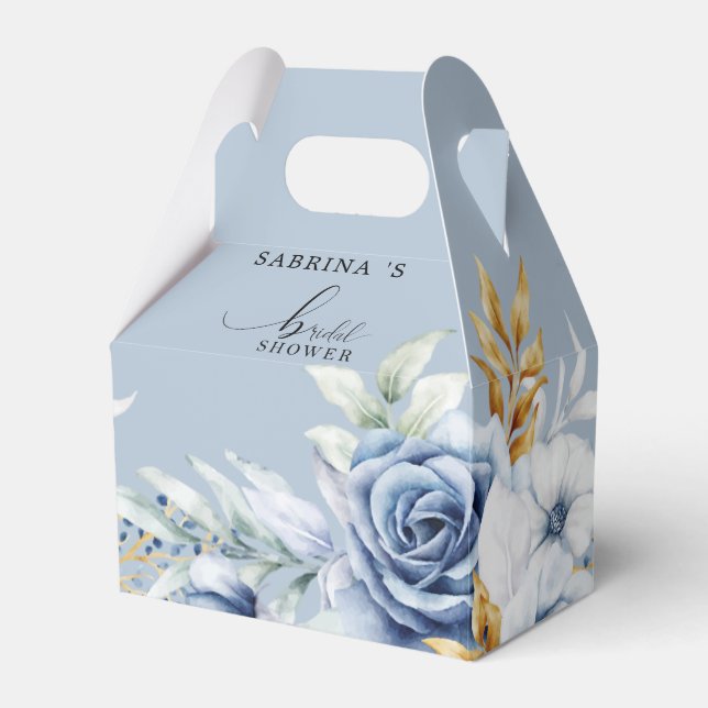 Caja Para Regalos Boda Floral Dusty Blue White Gold (Front Side)