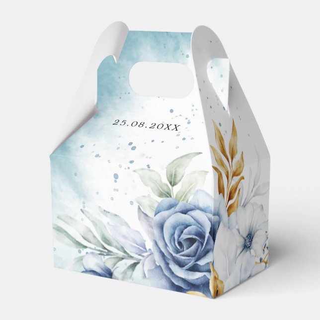 Caja Para Regalos Boda Floral Dusty Blue White Gold (Reverso)