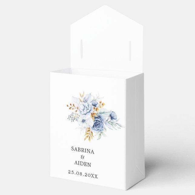 Caja Para Regalos Boda Floral Dusty Blue White Gold (Abierto)
