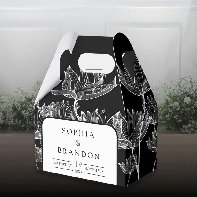 Caja Para Regalos Boda floral en blanco y negro moderno (Modern Black And White Floral Wedding Favor Boxes)