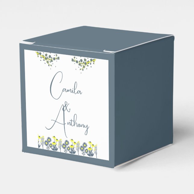 Caja Para Regalos Boda Floral Floral Floral Boho amarillo azul (Costado Anverso)